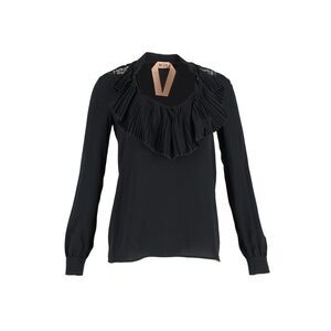 N21 Embellished Long Sleeve Blouse in Black Silk